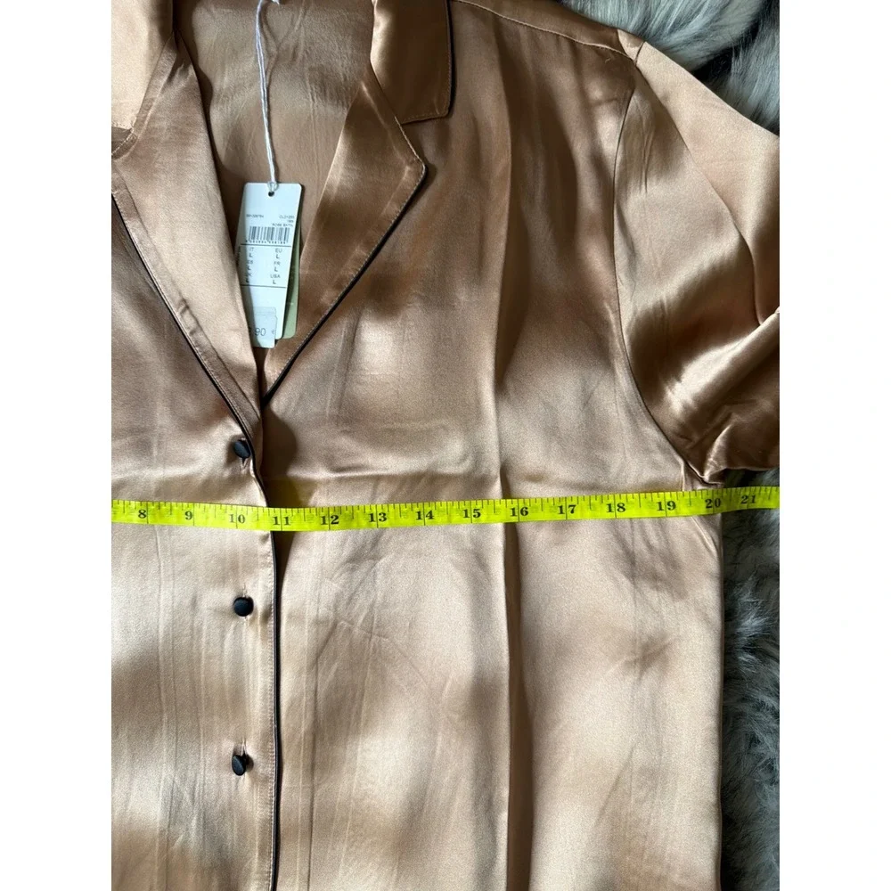 Intimissimi Silk Pajama Set Rose Satin Long Sleeve Button Down Pants L NEW